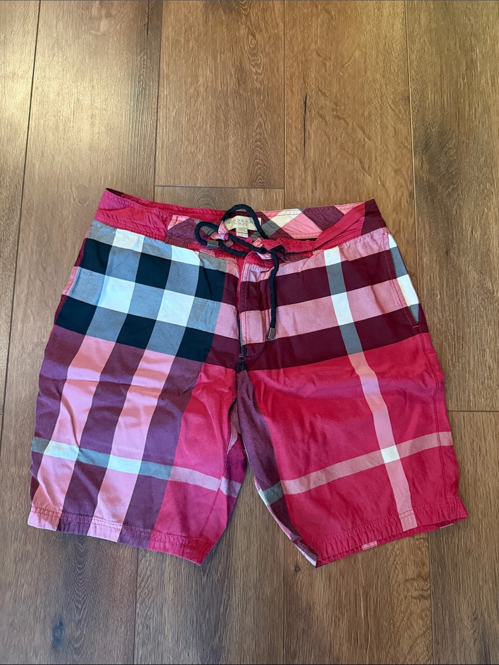 Burberry Red and Black Plaid Swim Shorts